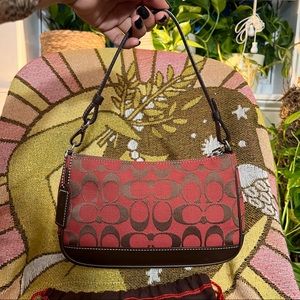 Coach Demi Shoulder Bag in Red with Brown Leather Trim ❤️